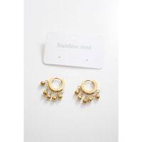 Çelik Boncuklu Halka Küpe - Altın