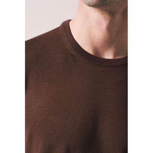 Kwon Bisiklet Yaka Basic Kısa Kollu İnce Triko Erkek T-Shirt - Kahve