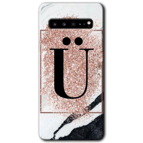 Potkal Hediye Fabrikası Samsung Galaxy S10 Plus Kılıf HD Desen Baskılı Arka Kapak - Pembe Mermer Desenli Ü Harfi