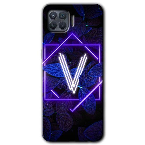 Oppo Reno 4 Lite HD Baskılı Kılıf + 9D Tam Ekran Koruyucu - Dark Neon Yaprak V Harfi