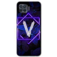 Oppo Reno 4 Lite HD Baskılı Kılıf + 9D Tam Ekran Koruyucu - Dark Neon Yaprak V Harfi