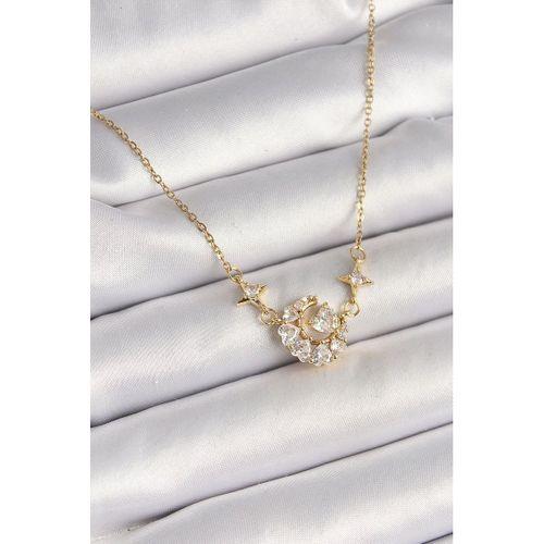 316L Çelik Gold Renk Zirkon Taşlı Hilal Kalp Model Kadın Kolye