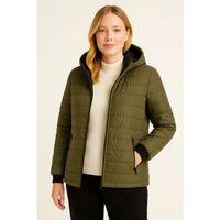 Şişme Kapüşonlu Fermuarlı Mont Su Itici Kapitone Astarlı Kumaş Cepli Kışlık Rahat Kalıp - Haki