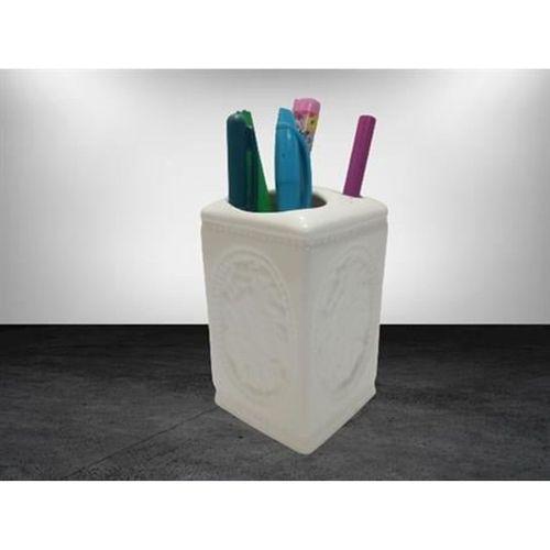 2 Adet Kalemlik Çiçekli Kare Model Seramik Ofis Gereci  8X8X11Cm