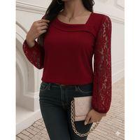 Kadın Uzun Kollu Asimetrik Yakalı Dantelli Ithal Krep Bluz