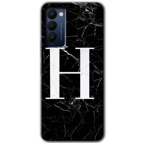 Tecno Camon 18P Kılıf HD Desen Baskılı Arka Kapak - Siyah Mermer Desenli H Harfi