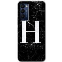 Tecno Camon 18P Kılıf HD Desen Baskılı Arka Kapak - Siyah Mermer Desenli H Harfi