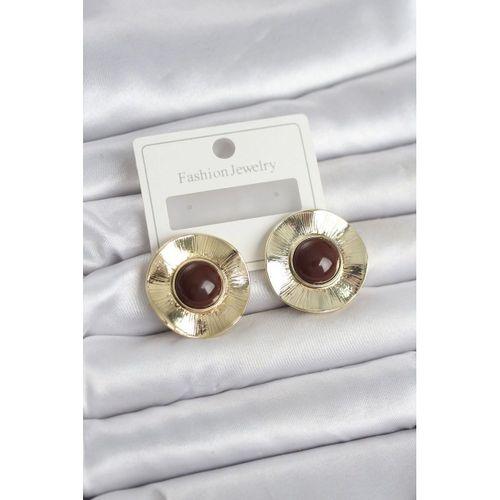 Vintage Model Kahverengi Gold Renk Pirinç Kadın Küpe