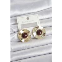 Vintage Model Kahverengi Gold Renk Pirinç Kadın Küpe