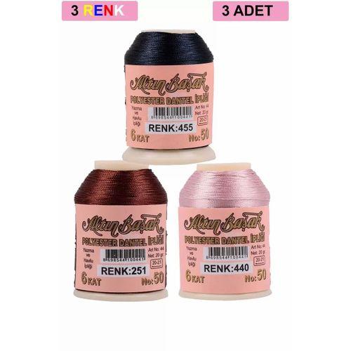 3 Adet Altınbaşak Oya ve Dantel İpi 20 gr - Royaleks - No: 251 - 440 - 455