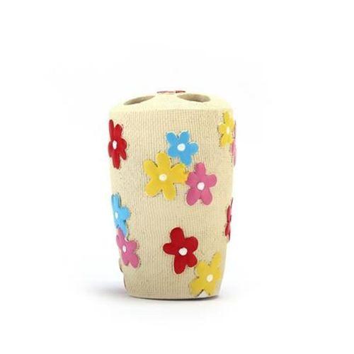 2 Adet Diş Fırçalık Renkli Papatyalı Poliresin 5X5X11Cm Banyo Seti