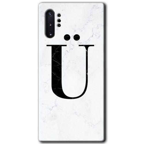 Samsung Galaxy Note 10 Plus HD Baskılı Kılıf + 9D Tam Ekran Koruyucu - Beyaz Mermer Ü Harfi