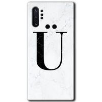 Samsung Galaxy Note 10 Plus HD Baskılı Kılıf + 9D Tam Ekran Koruyucu - Beyaz Mermer Ü Harfi