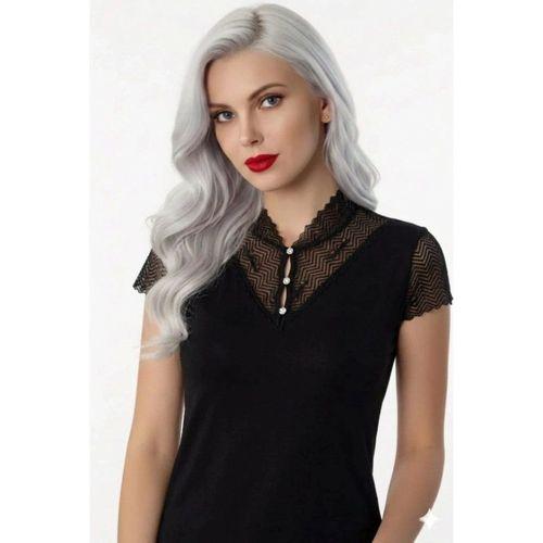 B641 Şahinler Düğmeli Dantelli Bluz