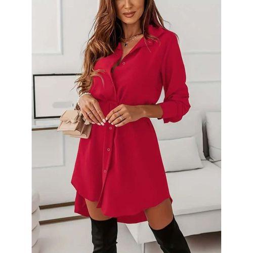 Kadın Uzun Kollu Yakalı Belden Kemerli Kıs Ithal Krep Elbise
