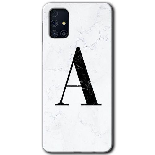 Samsung Galaxy M31s HD Baskılı Kılıf + 9D Tam Ekran Koruyucu - Beyaz Mermer Desenli A Harfi