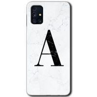 Samsung Galaxy M31s HD Baskılı Kılıf + 9D Tam Ekran Koruyucu - Beyaz Mermer Desenli A Harfi