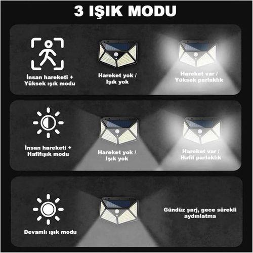 100 Led Dış Mekan Solar Aydınlatma Fotoselli Solar Lamba Hareket Sensörlü