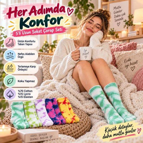 Unisex Batik Desenli Çorap 10'lu Set Renkli Pamuklu Uzun Soket Dikişsiz Nefes Alan Günlük Spor Çorabı