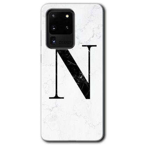 Galaxy S20 Ultra Kılıf HD Desen Baskılı Arka Kapak - Beyaz Mermer Desenli N Harfi