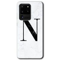 Galaxy S20 Ultra Kılıf HD Desen Baskılı Arka Kapak - Beyaz Mermer Desenli N Harfi