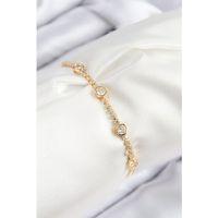 Pirinç Zirkon Taşlı Daire Model Gold Renk Asansörlü Kadın Bileklik