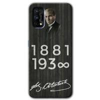 MRCİLETİSİM Realme 7 Pro Kılıf HD Desen Baskılı Arka Kapak + Temperli Cam - Atatürk Ahşap İmza