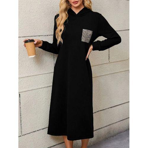 Kadın Uzun Kollu Kapşonlu Cep Detaylı Viskon Iki Iplik Maxi Elbise