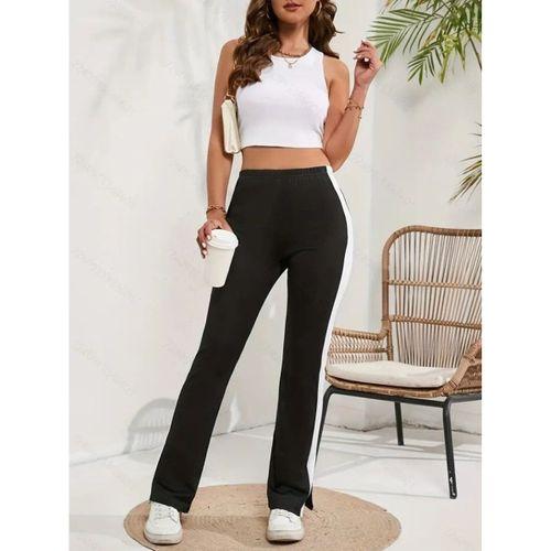 Kadın Yüksek Bel Yan şerit Detaylı Yırtmaçlı Viskon Iki Iplik Pantolon