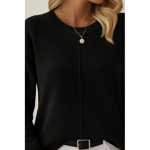 Kadın Uzun Kollu Bisiklet Yaka Düşük Omuz Detaylı Triko Bluz