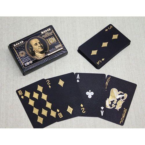 Altın Dolar Tasarımlı Siyah İskambil Oyun Kartı