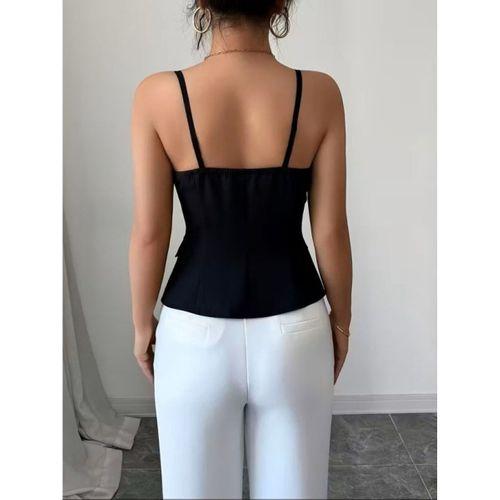Kadın Askılı önü Düğmeli Atlas Bluz