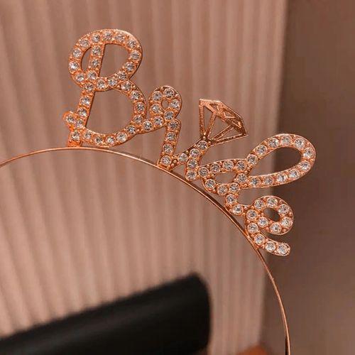 Rose Gold Renkli Taşlı “bride” Gelin Tacı