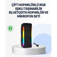 Rgb Işıklı Çift Hoparlörlü Taşınabilir Bluetooth Speaker Ve Mikrofon