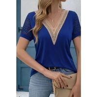 Kadın Kısa Kollu V Yakalı Dantel Detaylı Viskon Bluz