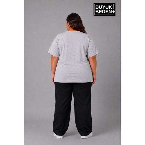 Süperlife Büyük Beden Kadın V Yaka Pamuklu Basic Tişört Lacivert 3XL-6XL SPR26BTSK509