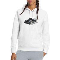 Porsche Baskılı Beyaz Kadın Kapşonlu Sweatshirt