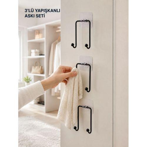 3'lü Duvar Tipi Yapışkanlı Askılık Ev Ve Yaşam Alanları İçin Pratik Set