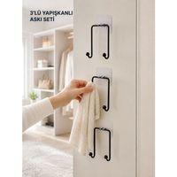 3'lü Duvar Tipi Yapışkanlı Askılık Ev Ve Yaşam Alanları İçin Pratik Set