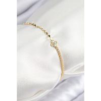 Pirinç Zirkon Taşlı Yonca Model Ezme Zincir Gold Renk Kadın Bileklik