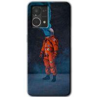 MRCİLETİSİM Oppo Reno 7 4G Kılıf HD Desen Baskılı Arka Kapak+Temperli Cam - Smoke Astronot