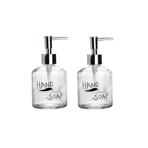 Banyo Seti Cam Sıvı Sabunluk İki Adet,El Sabunu Yazılı 300Ml 7,6X15,5Cm