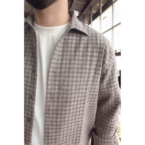 Alfonso Ekose Büyük Kareli Relaxed Fit %100 Pamuklu Flanel Kumaş Erkek Gömlek - Bej