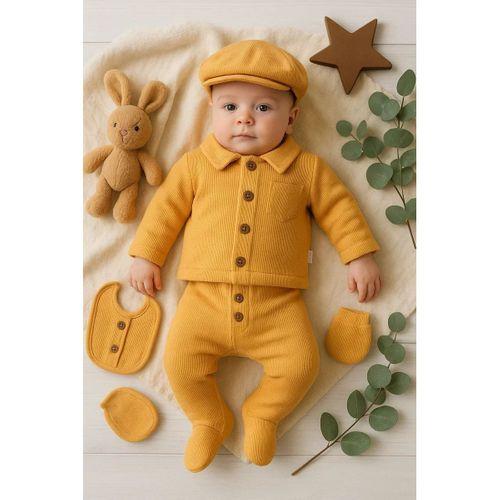 Cepli Waffle % 100 Pamuk 5'li Erkek Bebek Hastane Çıkış Seti