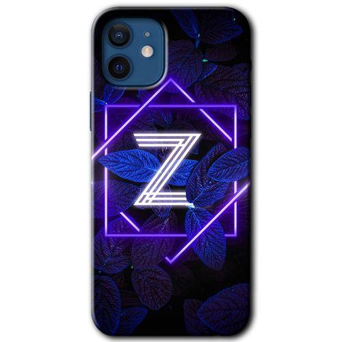MRCİLETİSİM iPhone 12 Kılıf HD Desen Baskılı Arka Kapak + Temperli Cam - Dark Neon Yaprak Z Harfi