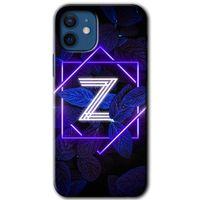 MRCİLETİSİM iPhone 12 Kılıf HD Desen Baskılı Arka Kapak + Temperli Cam - Dark Neon Yaprak Z Harfi