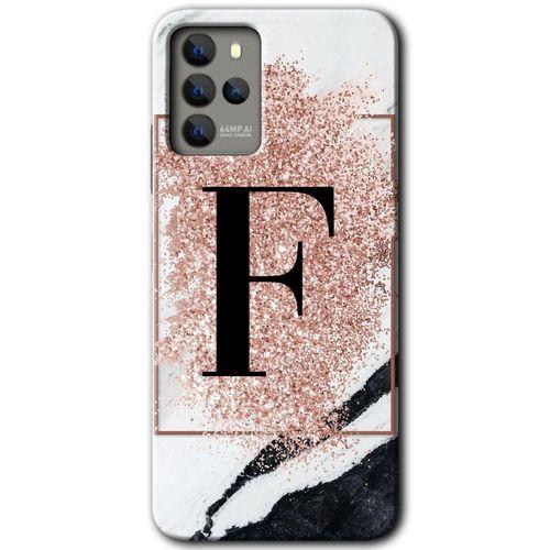 Omix X700 Kılıf HD Desen Baskılı Arka Kapak - Pembe Mermer Desenli F Harfi