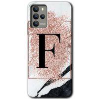 Omix X700 Kılıf HD Desen Baskılı Arka Kapak - Pembe Mermer Desenli F Harfi