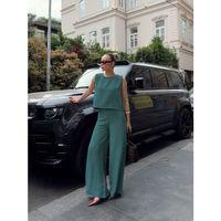 Kadın Geniş Paça Pantolon Ve Bluzlu Aerobin Kumaş Ikili Takım