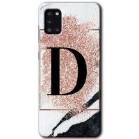 Galaxy A31 Kılıf HD Desen Baskılı Arka Kapak - Pembe Mermer Desenli D Harfi + Kırılmaz Cam